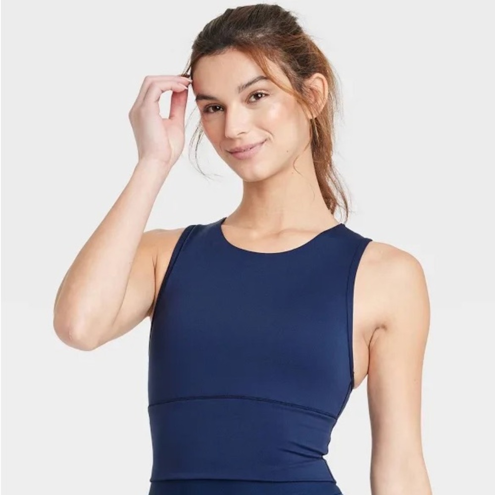 Sculpt Muscle Cropped Sports Bra Indigo Support Fashion Swim